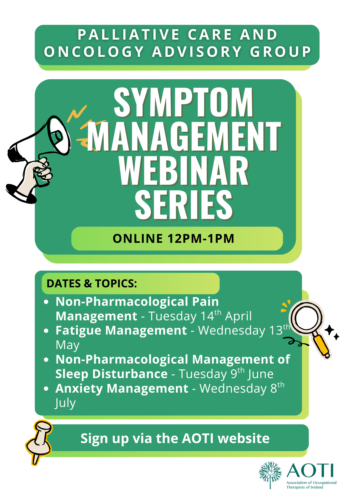 AOTI Save the Dates: Palliative Care and Oncology Advisory Group Symptom Management Webinar Series image