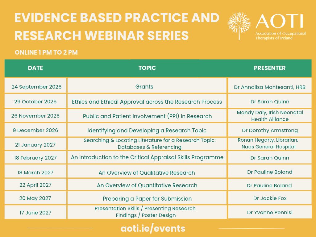 AOTI Save the Dates: Evidence Based Practice and Research Webinar Series image